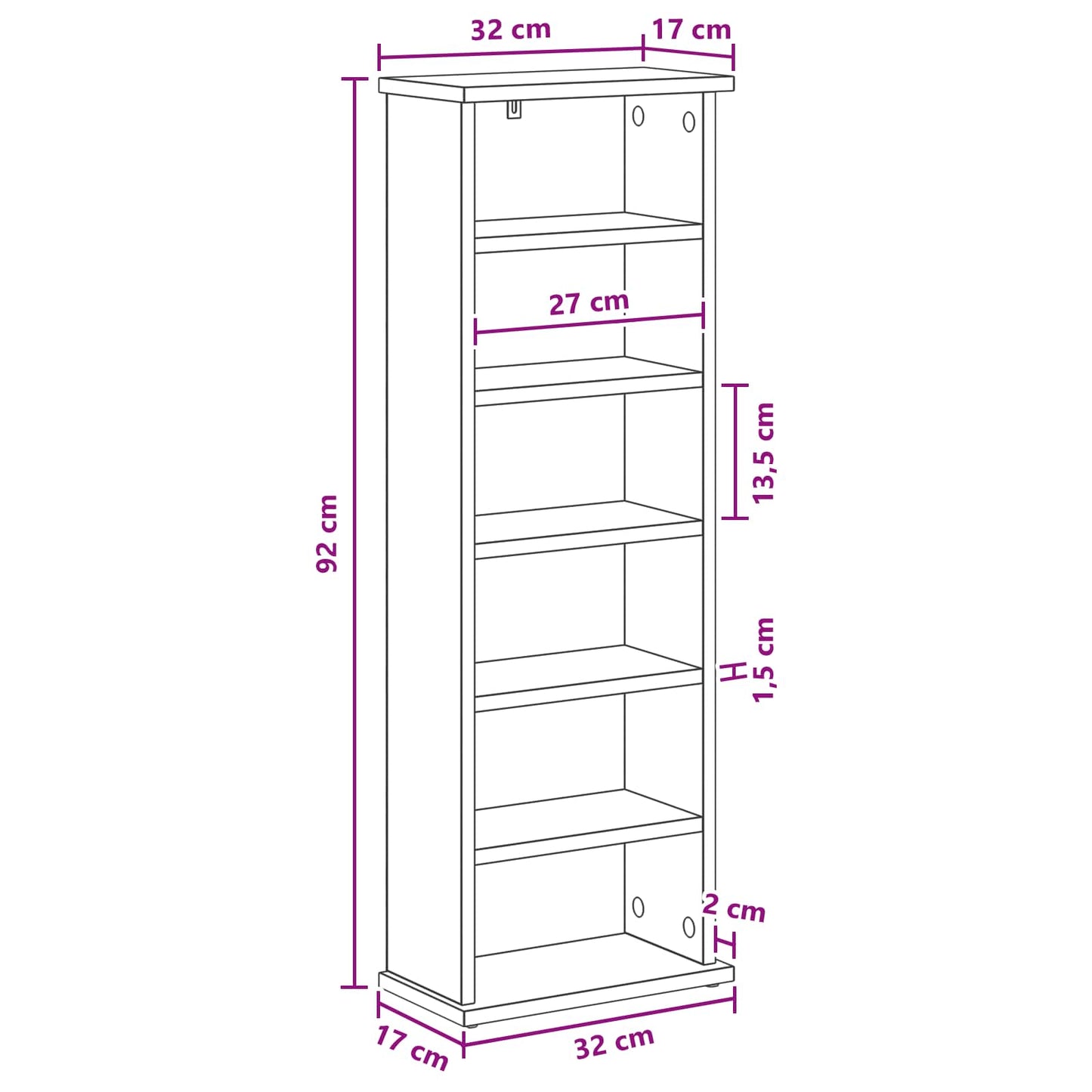 CD Skab Egetræ 60 x 17 x 92 cm Konstrueret træ
