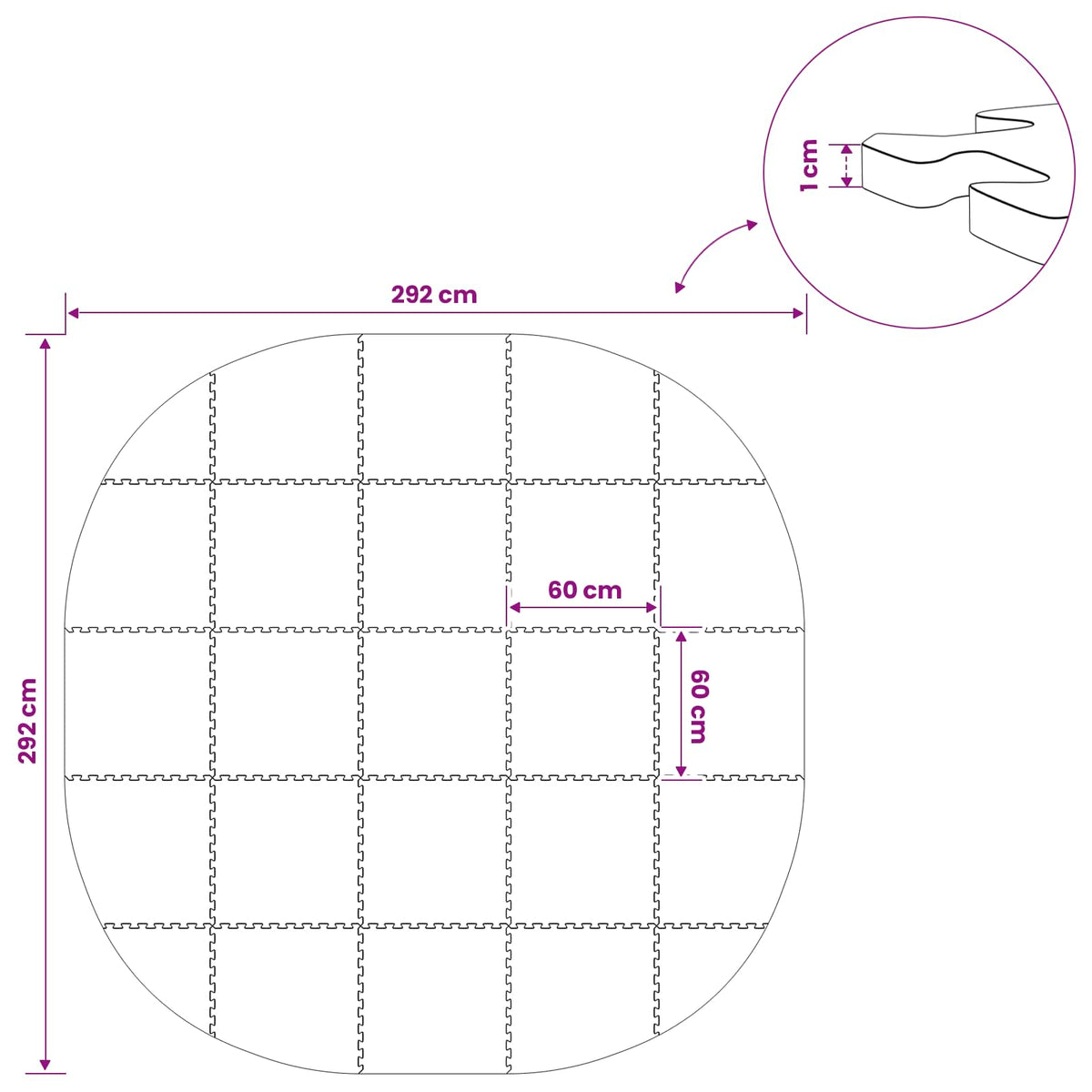 Poolbundmåtte 25 stk. Ø 292 cm Rund EVA skum Sort