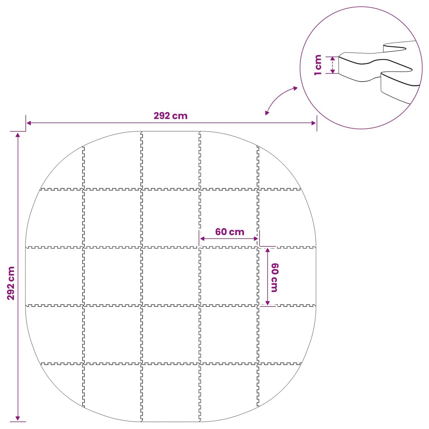 Poolbundmåtte 25 stk. Ø 292 cm Rund EVA skum Grå