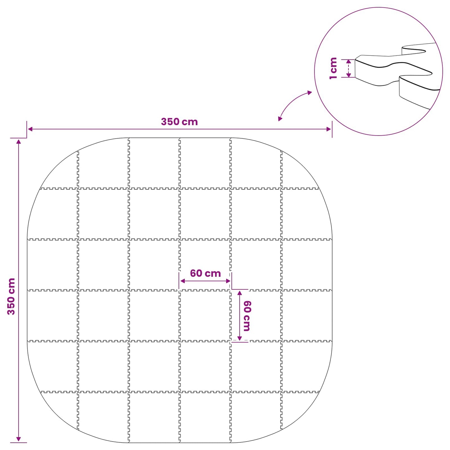 Poolbundmåtte 36 stk. Ø 350 cm Rund EVA skum Grå