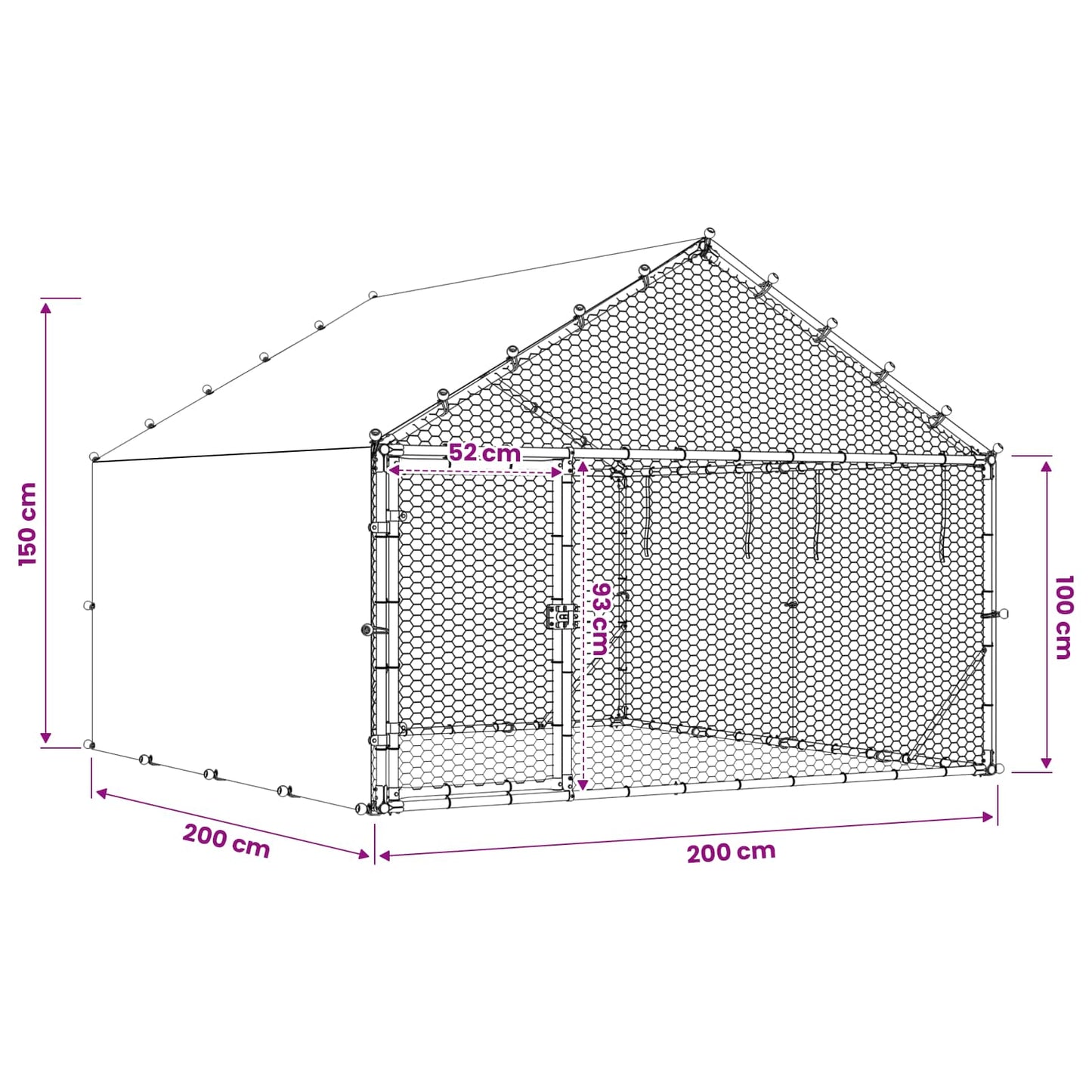 Hønsegård med tag Sølv 200 x 200 x 150 cm Galvaniseret stål
