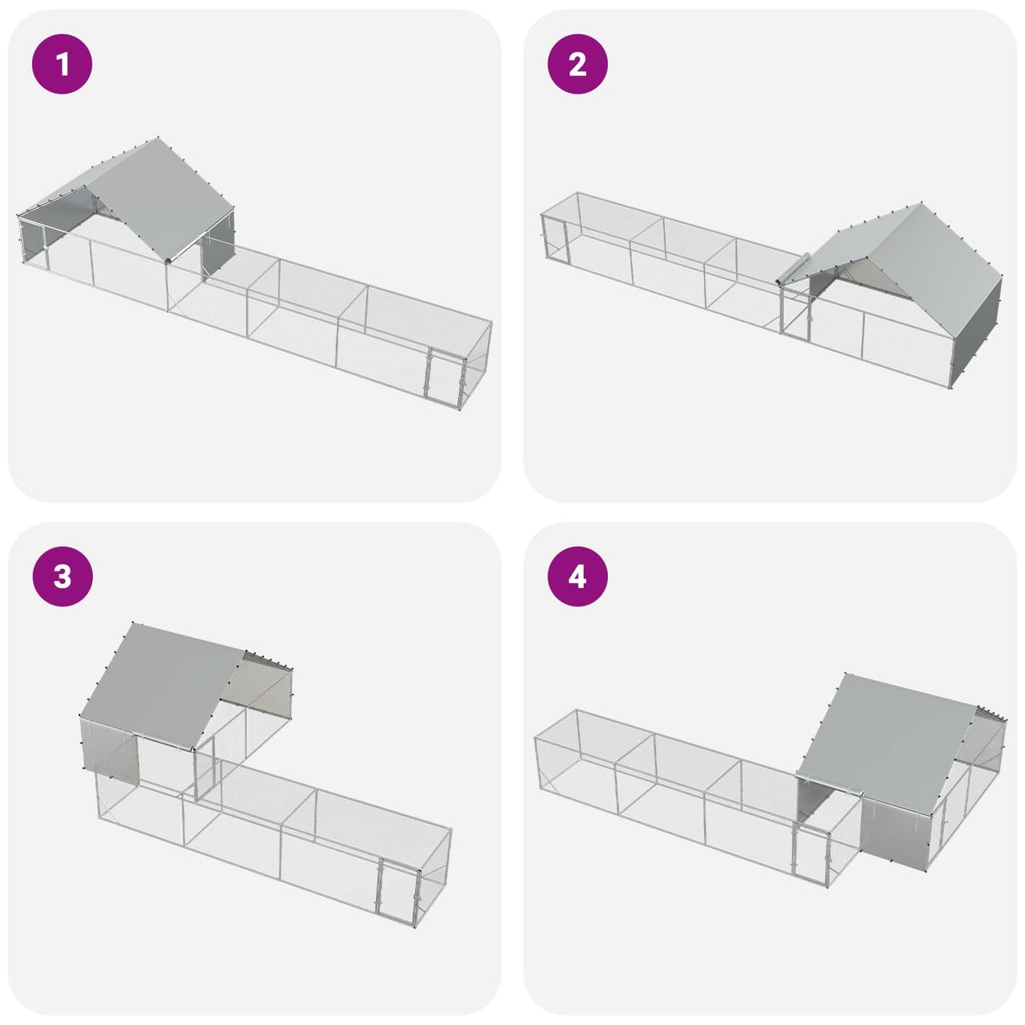 Kyllingehus med Tag og Indhegning 2 stk. Sølv 8 x 2 x 1,9 m