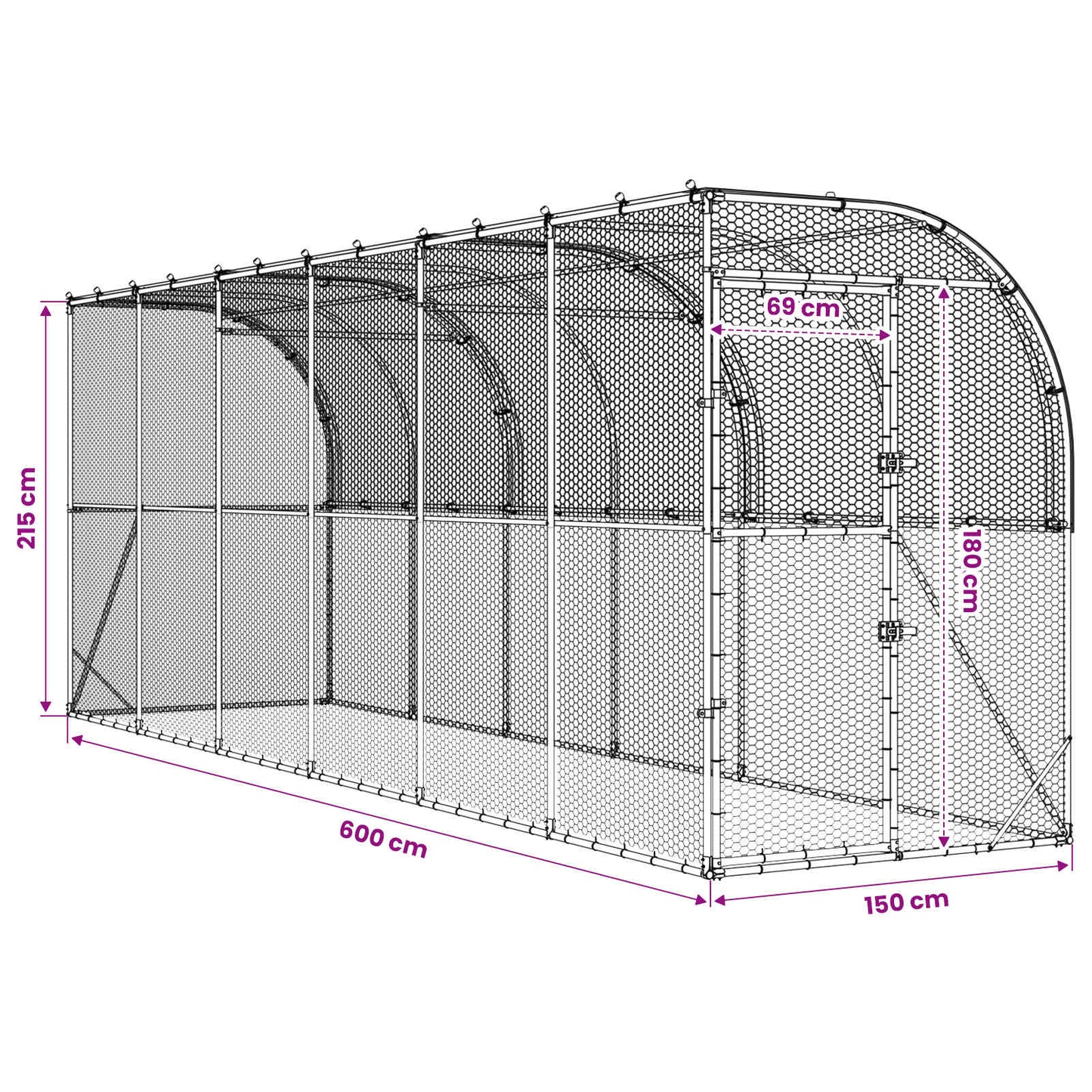 Hønsehus Mod Væg Sølv 600 x 150 x 215 cm Galvaniseret stål
