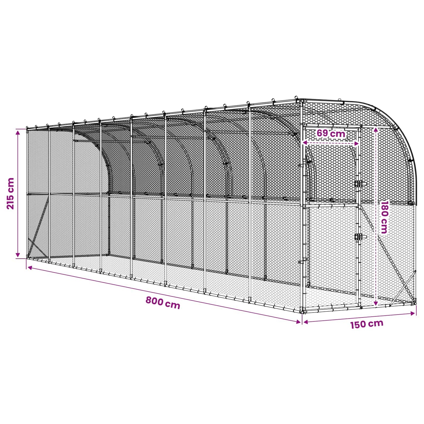 Hønsehus Mod Væg Sølv 600 x 150 x 215 cm Galvaniseret stål