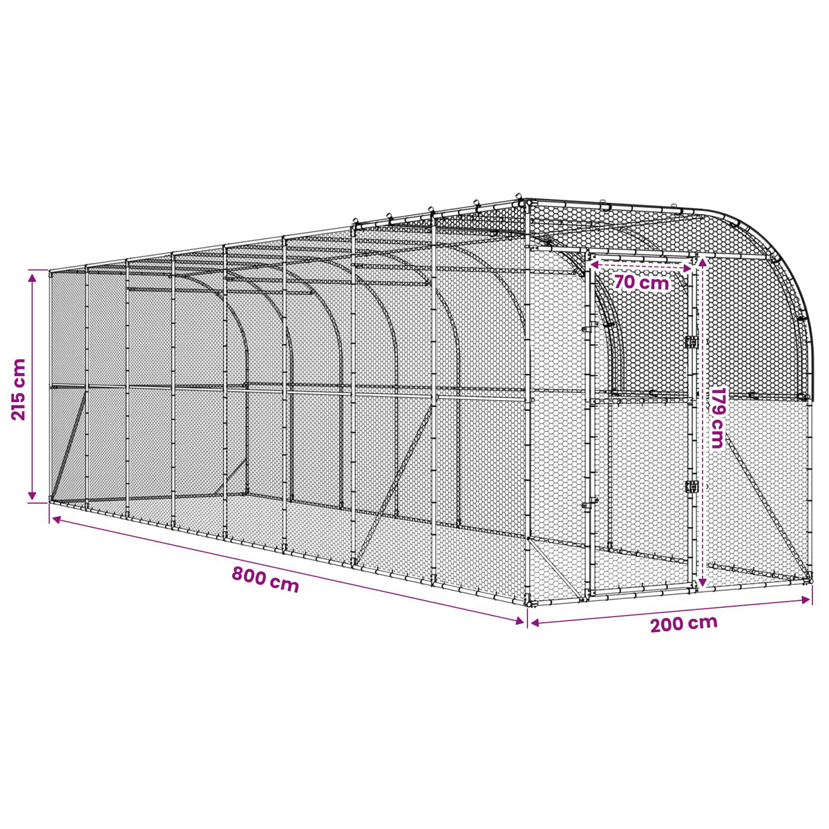 Hønsehus Mod Væg Sølv 800 x 200 x 215 cm Galvaniseret stål