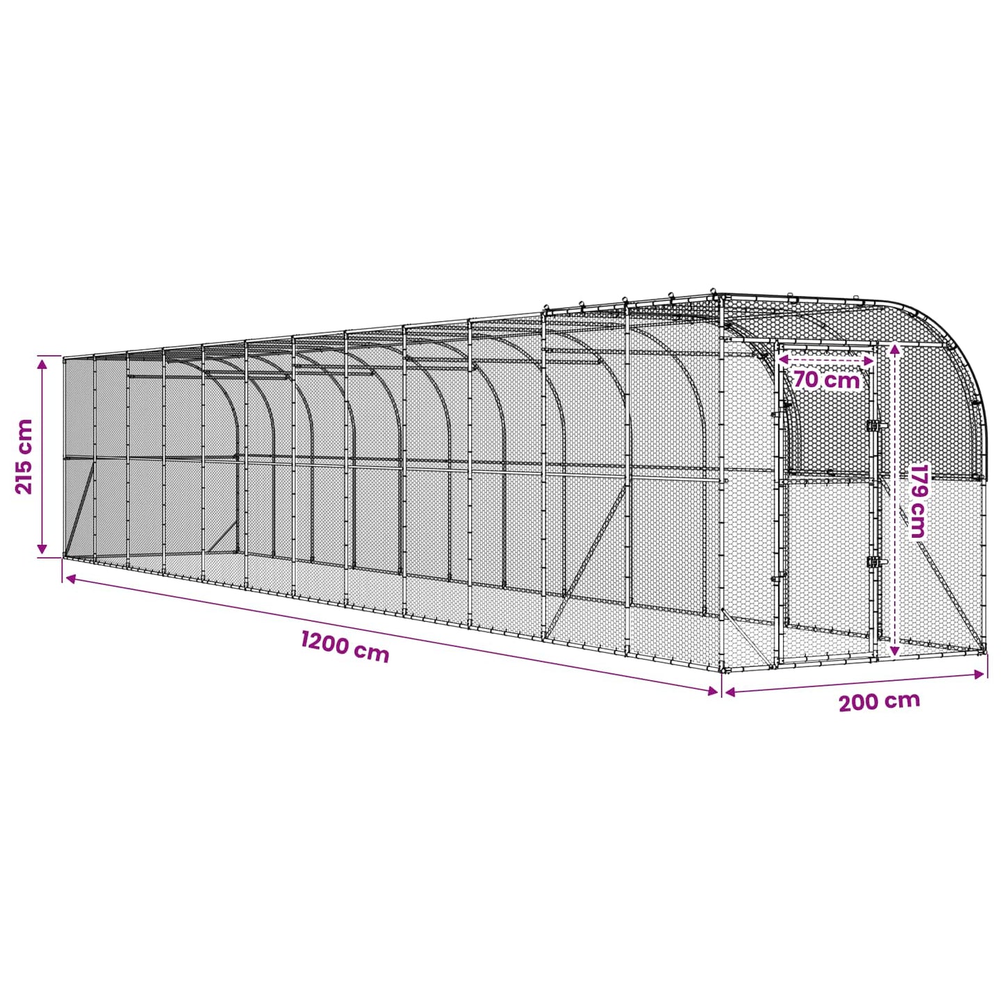Hønsehus Mod Væg Sølv 1200 x 200 x 215 cm Galvaniseret stål