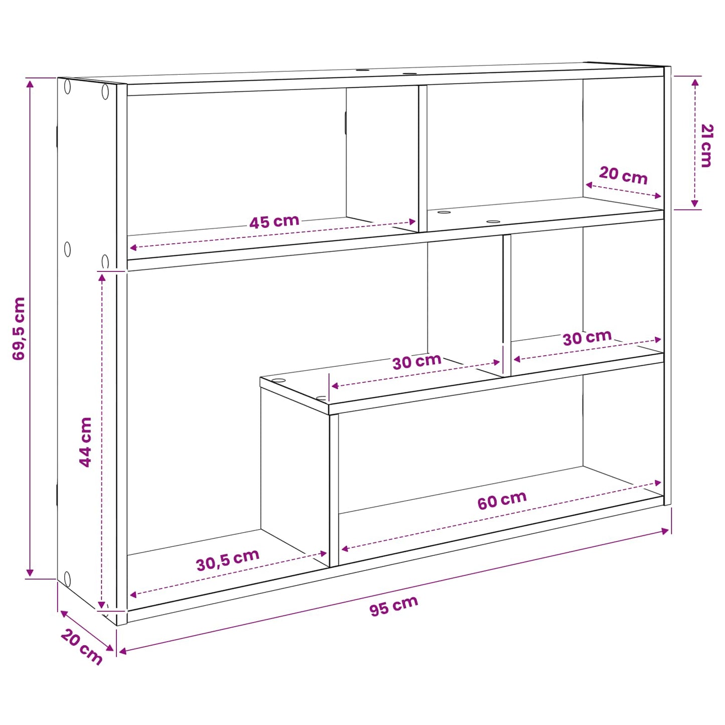 Væghylde Vægmonteret Grå Sonoma 95 x 20 x 69,5 cm