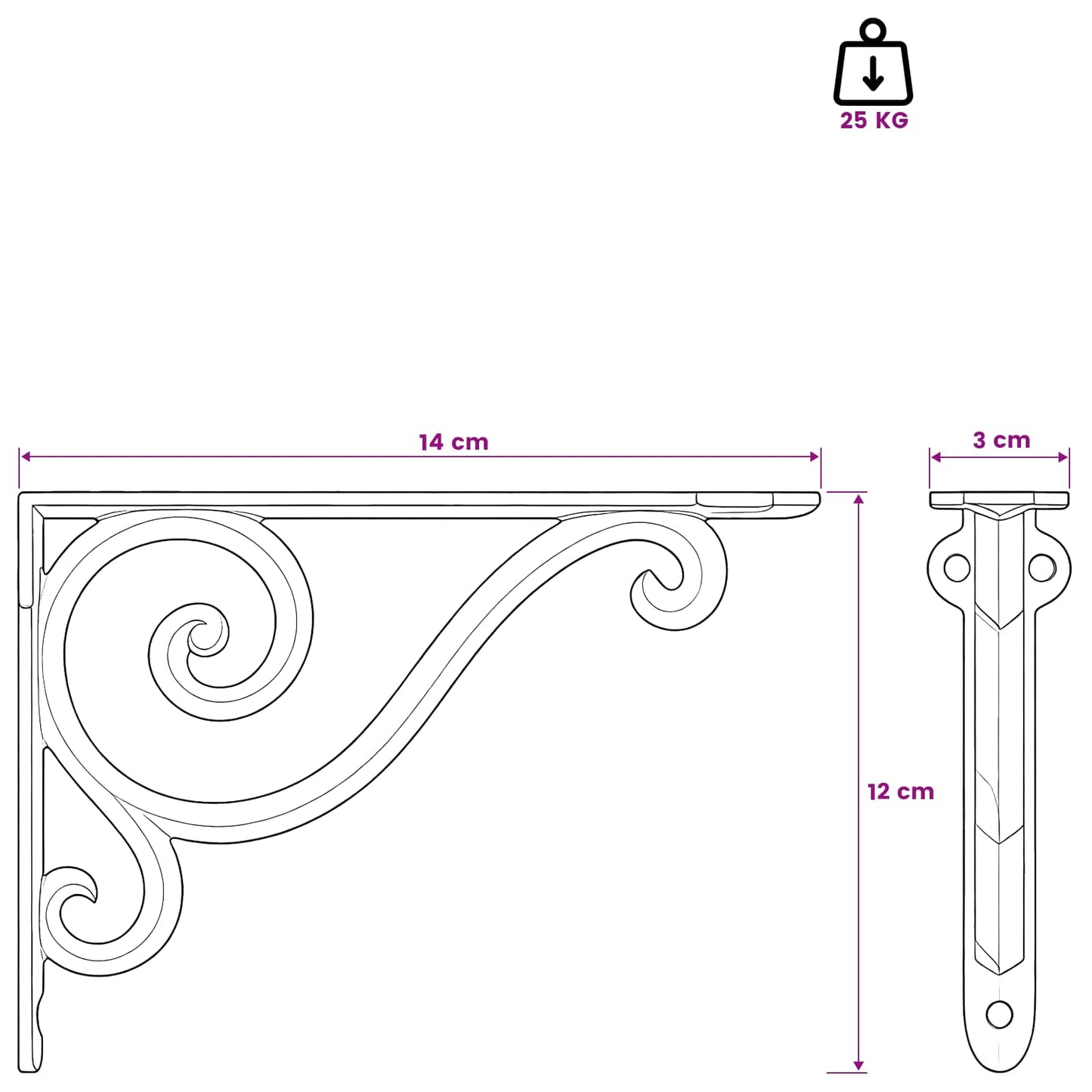Væghylde beslag 2 stk. Antik Brun 12 x 14 x 3 cm Stål