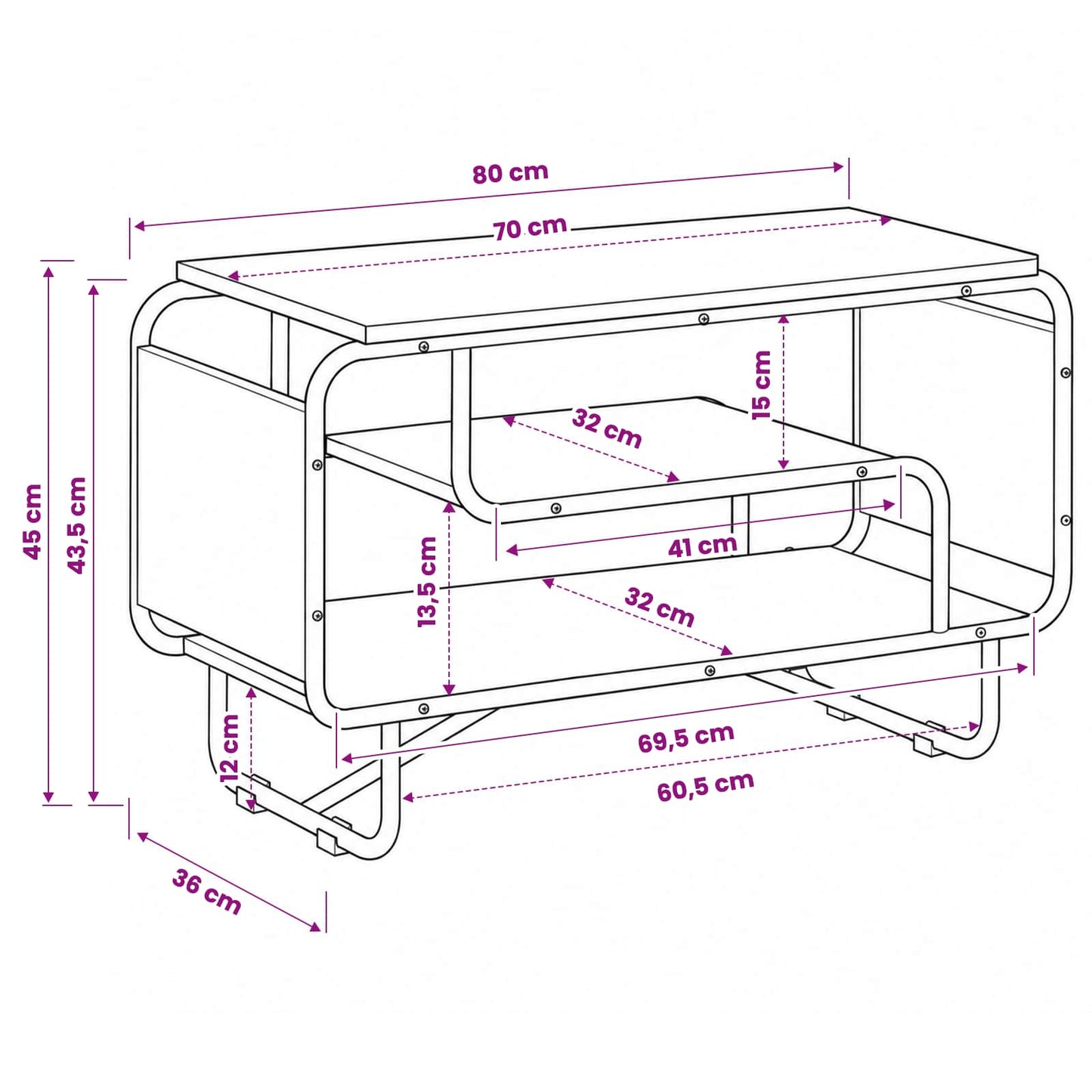 TV-bord 80 x 36 x 45 cm Gammelt træ Konstrueret træ