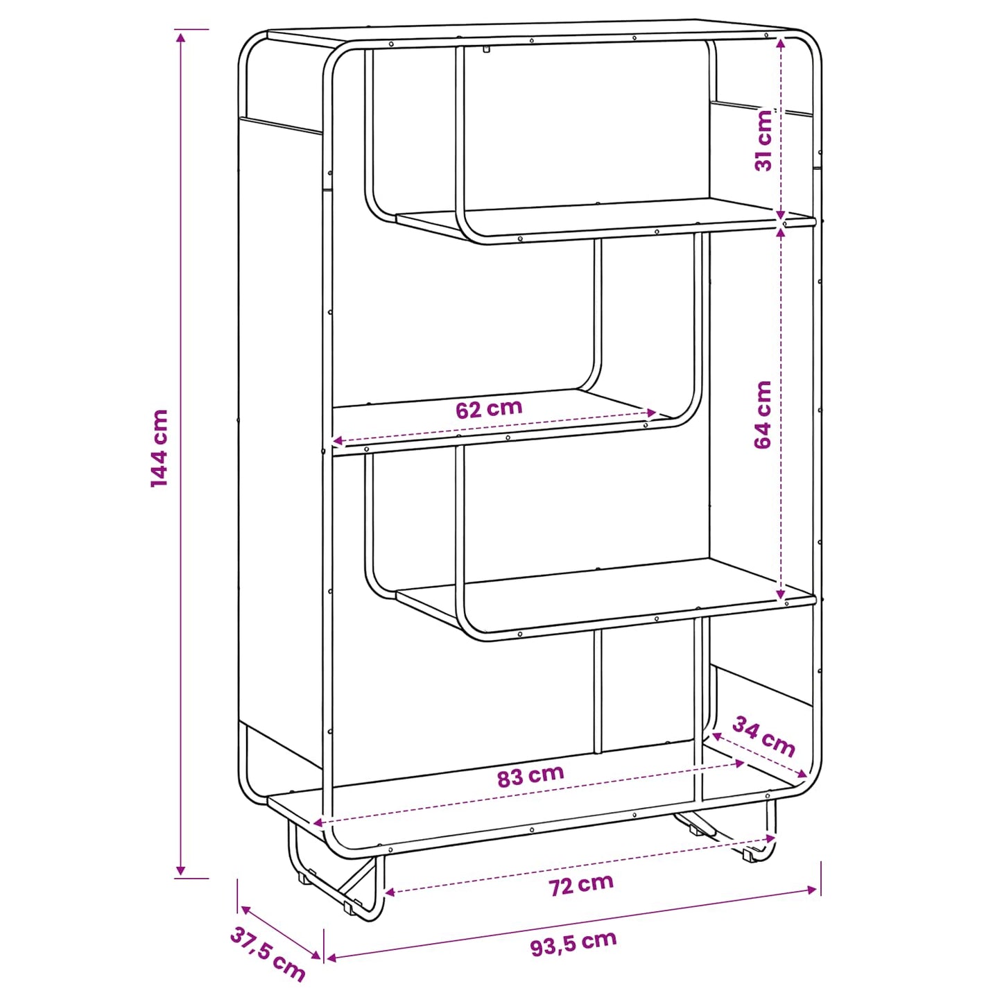 Highboard Sort eg 93.5 x 37.5 x 144 cm Konstrueret træ