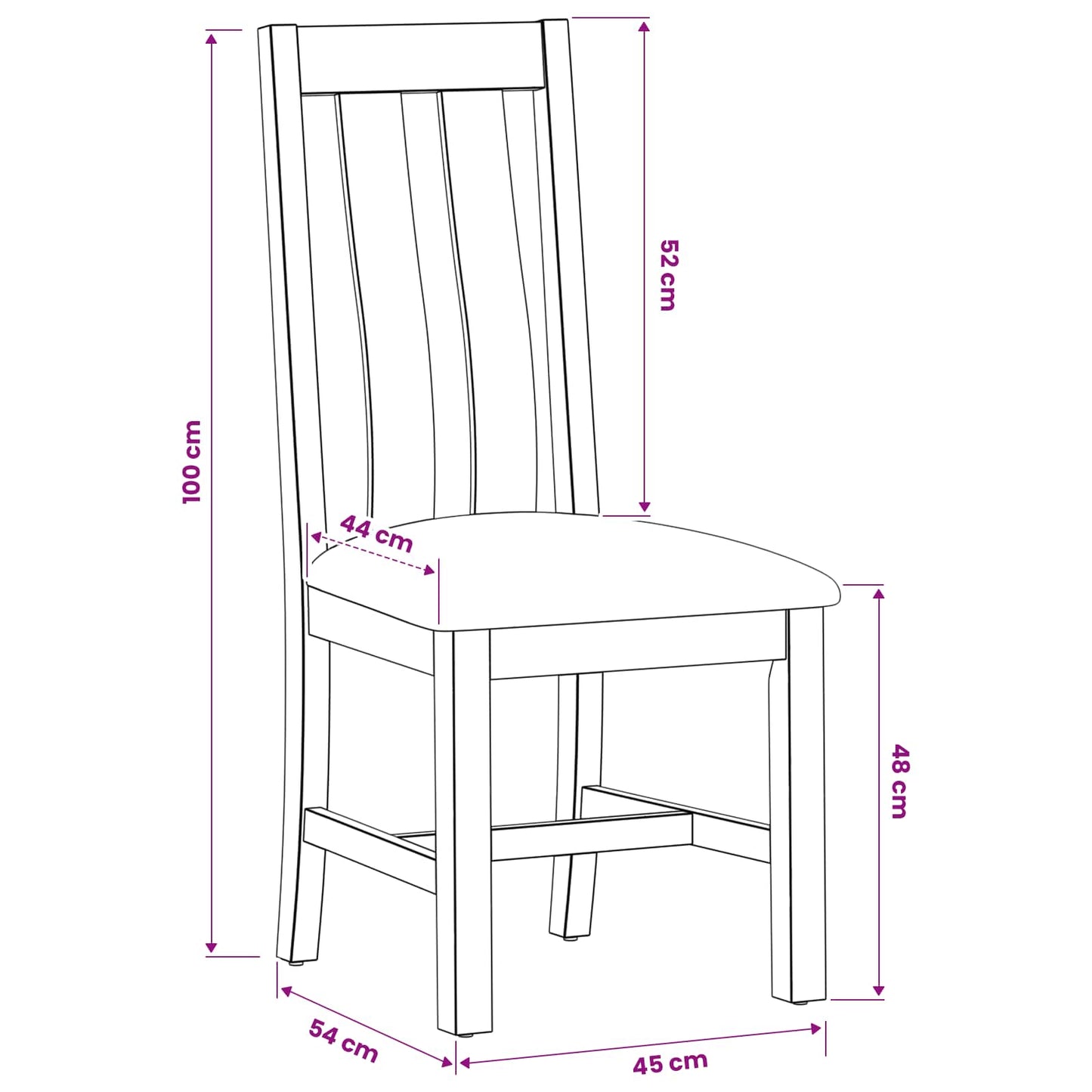 Spisestuestol 2 stk. Massivt Eg Træ Sort 45 x 54 x 100 cm
