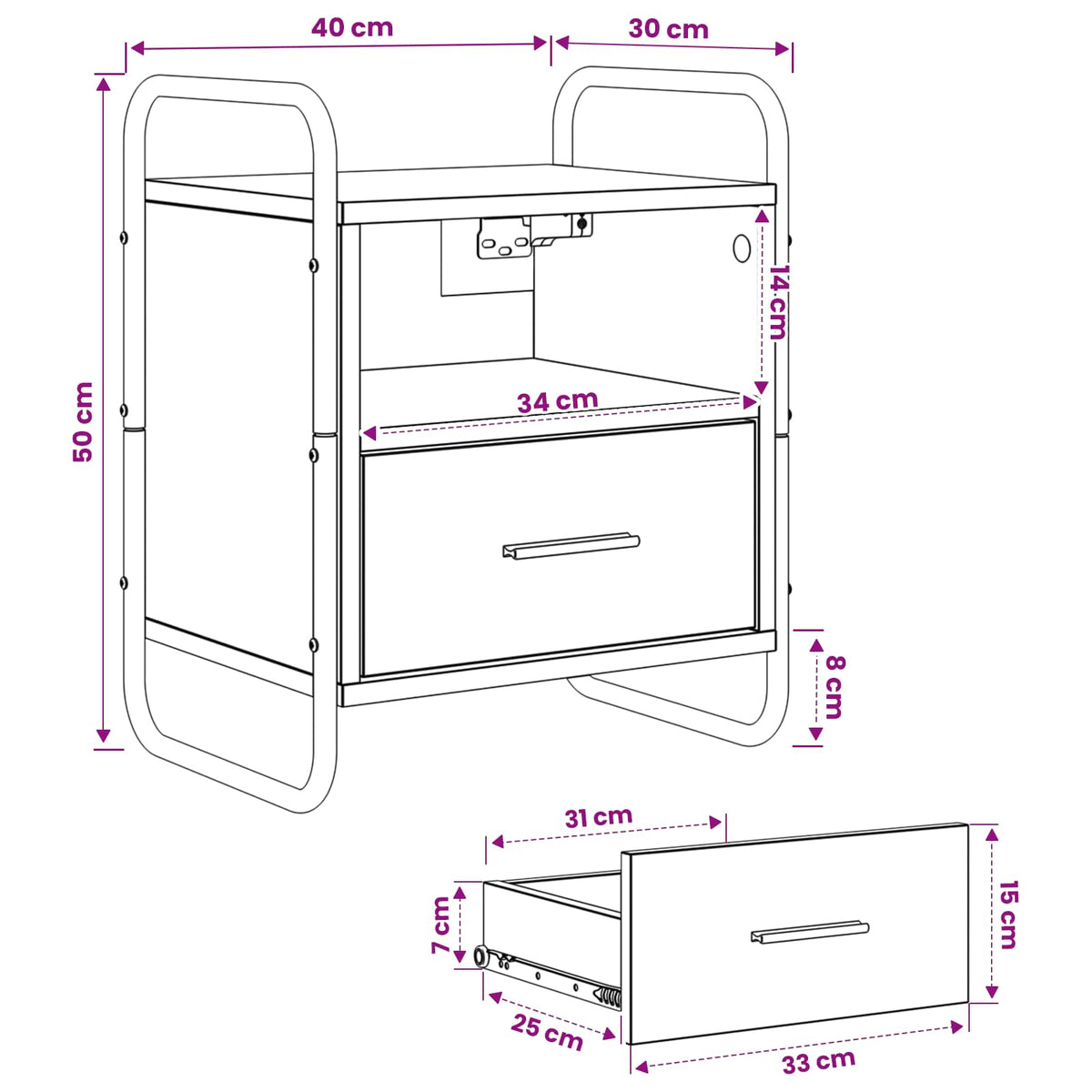 Hængende Natbord Gammelt træ 40 x 30 x 50 cm Konstrueret træ