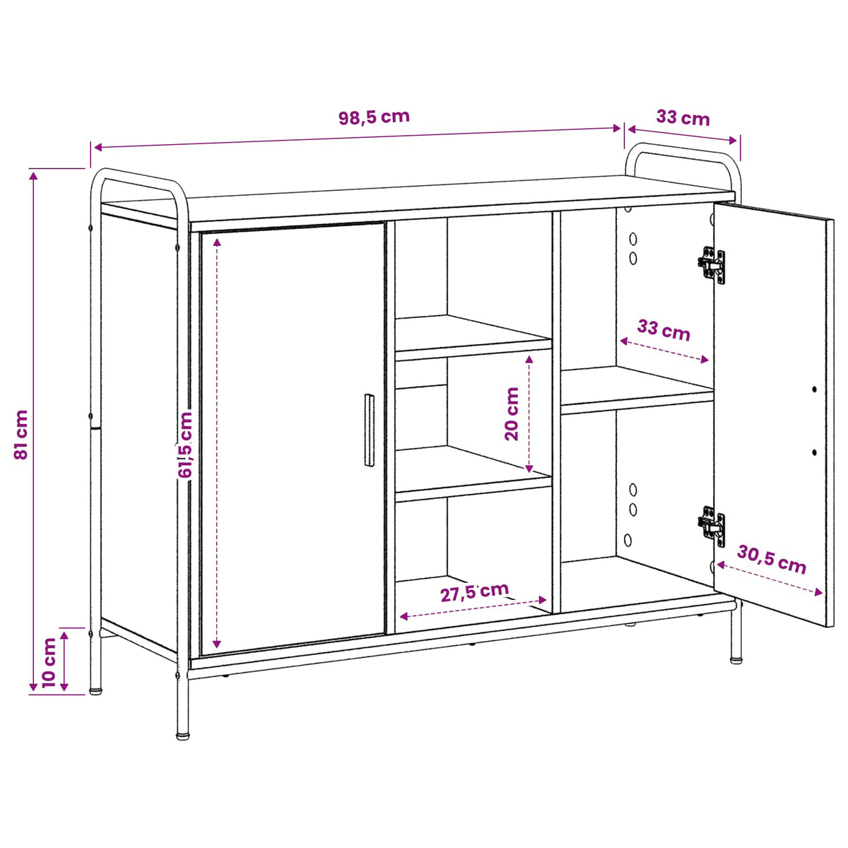 Sideboard Sort eg 97 x 33 x 81 cm Konstrueret træ