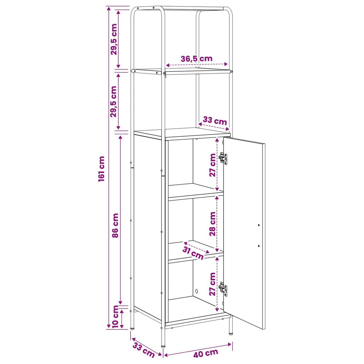 Highboard Sort eg 40 x 33 x 161 cm Konstrueret træ