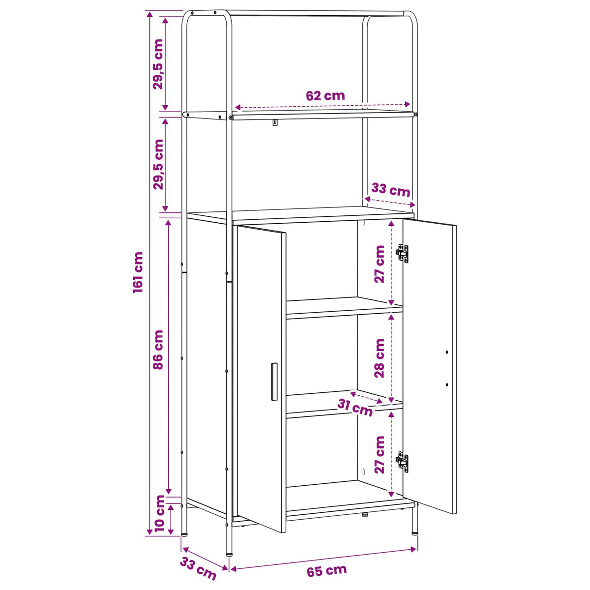 Highboard Sort eg 40 x 33 x 161 cm Konstrueret træ