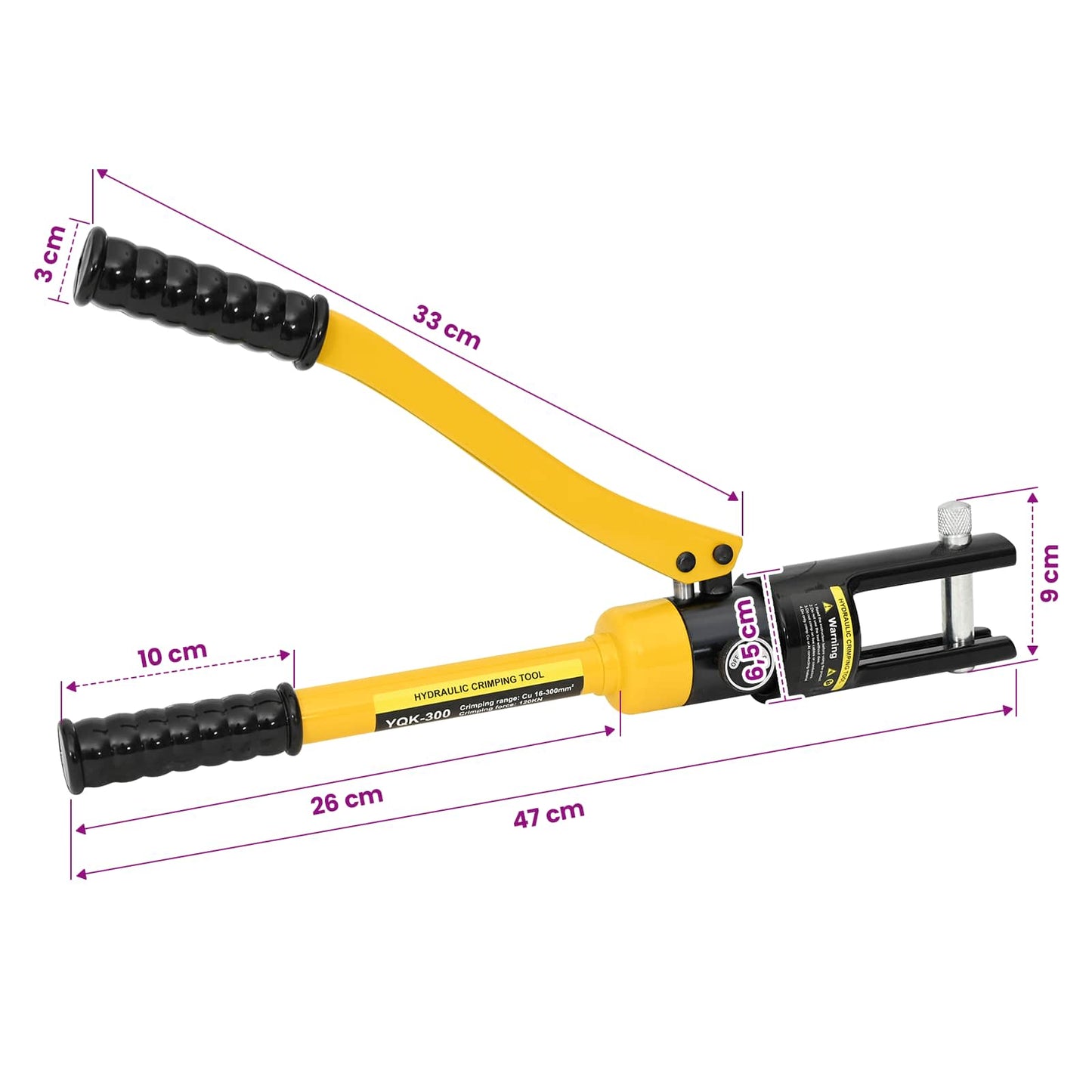 Hydraulisk kabelcrimping værktøj 12 T 10-300 mm² Stål