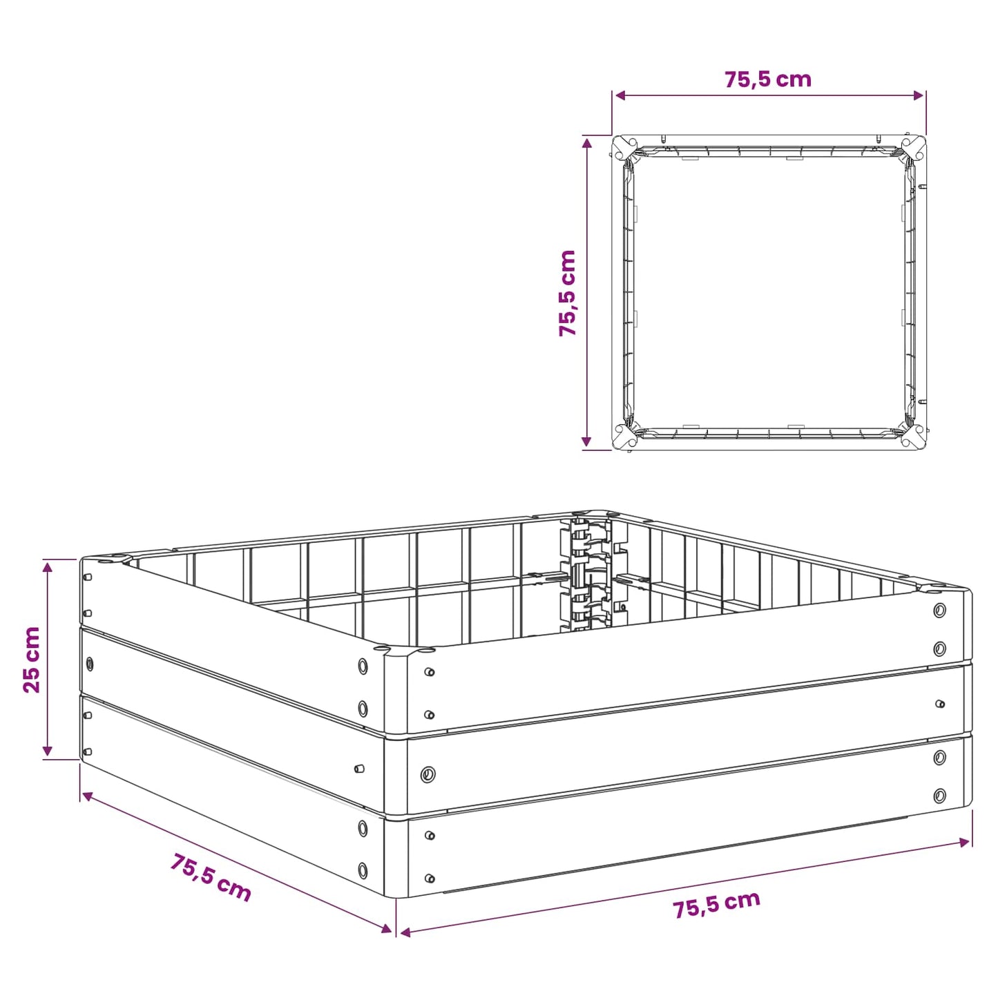 Hævet bed Sort 75,5 x 75,5 x 25 cm PP