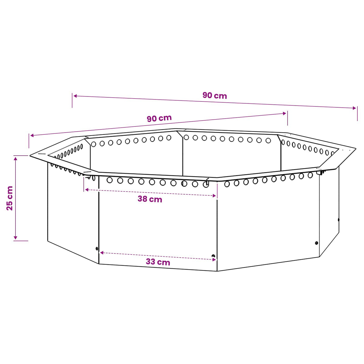 Bålplade ring Sort 90 x 90 x 25 cm Stål