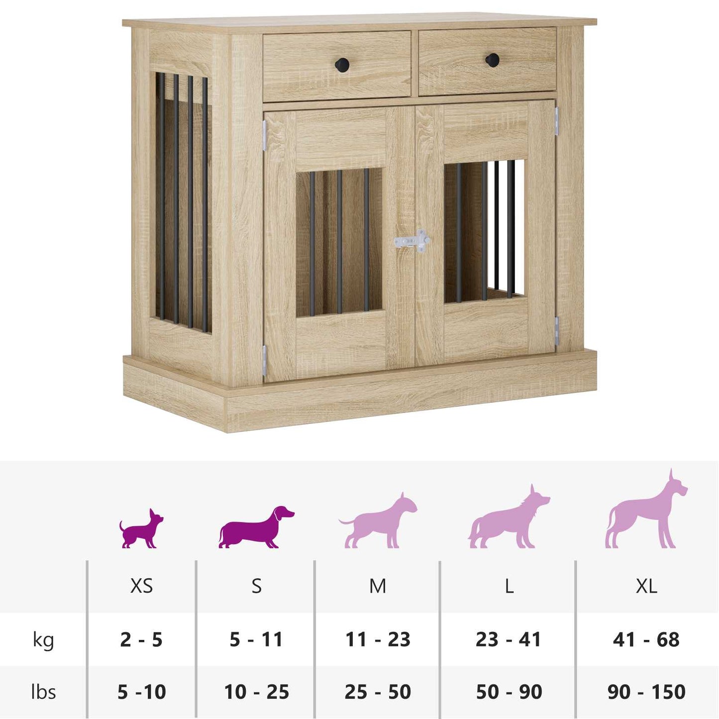 Hundekasse møbel Sonoma-eg 90 x 47,5 x 80 cm Konstrueret træ