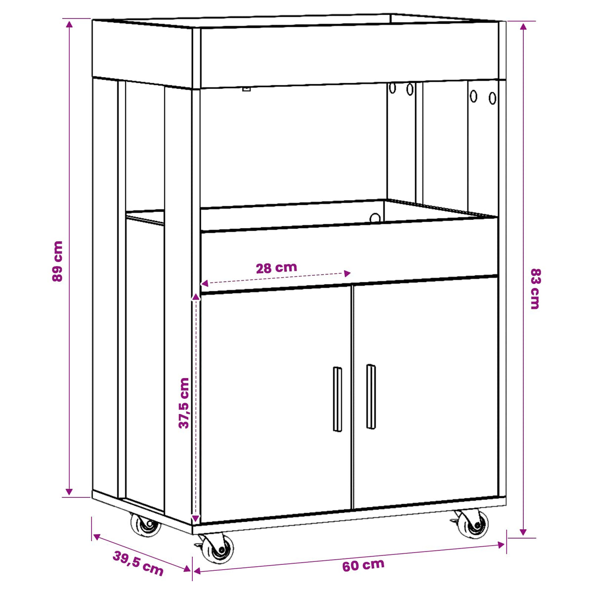 Barvogn Artisan-eg 60 x 39,5 x 89 cm Konstrueret træ