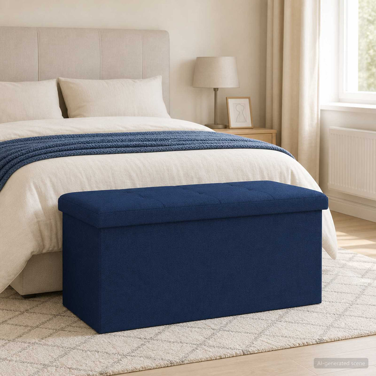 Foldbar opbevaringsbænk Blå 180 kg 80 L 77 x 38 x 38 cm Linned