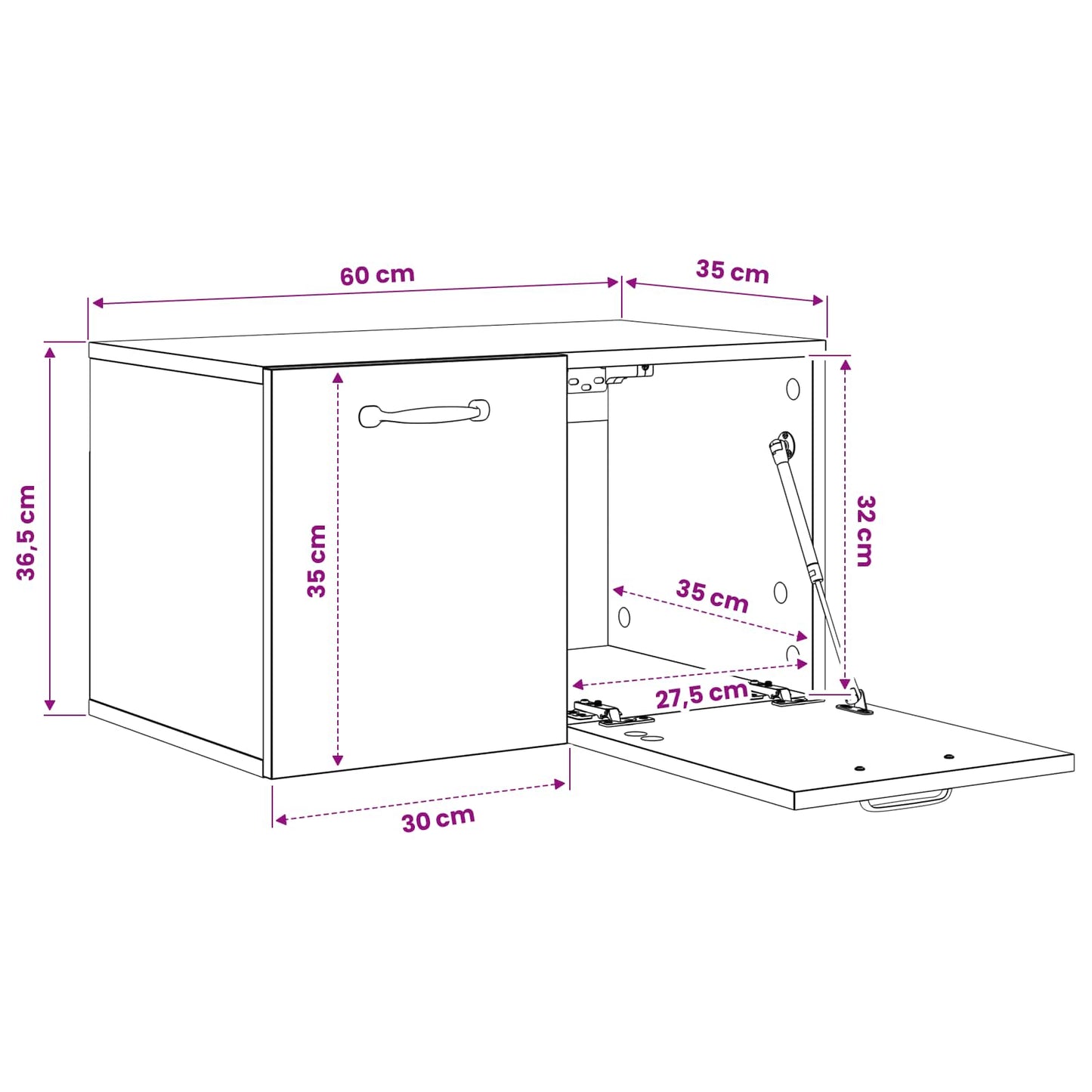Vægskab 60 x 36,5 x 35 cm Konstrueret træ Sort eg