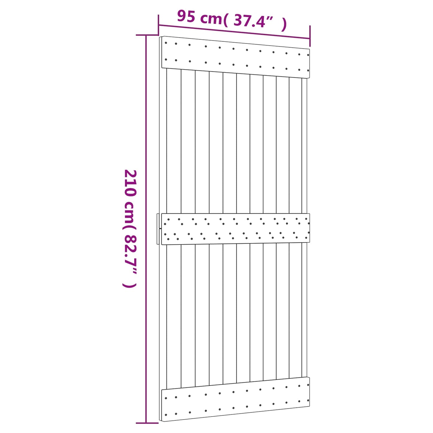 Skydedør Naturfarvet og sort 95 x 210 cm Massivt Fyrretræ