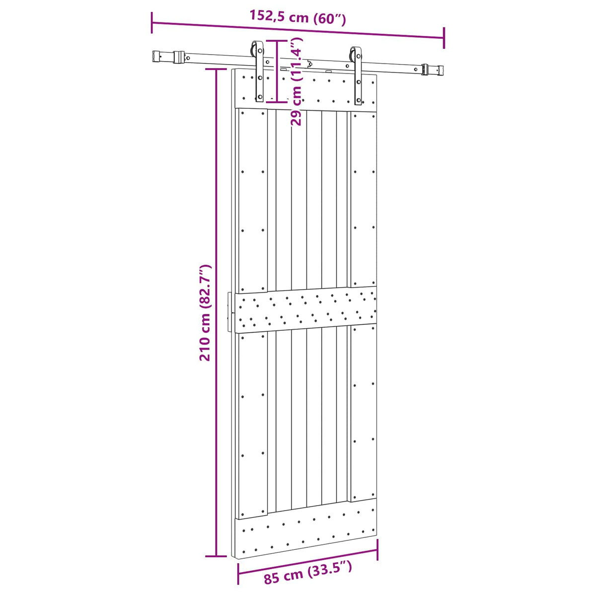 Skydedør NARVIK 85 x 210 cm (152,5 cm) Naturfarvet og sort
