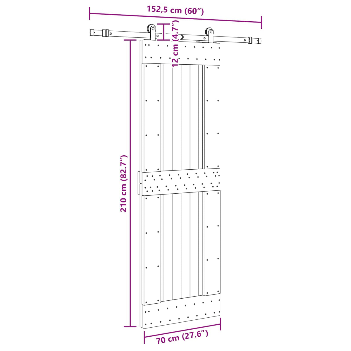 Skydedør NARVIK Naturfarvet og sort 70 x 210 cm (152,5 cm)
