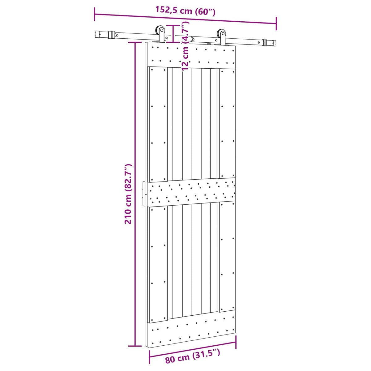Skydedør NARVIK Naturfarvet og sort 80 x 210 cm (152,5 cm)