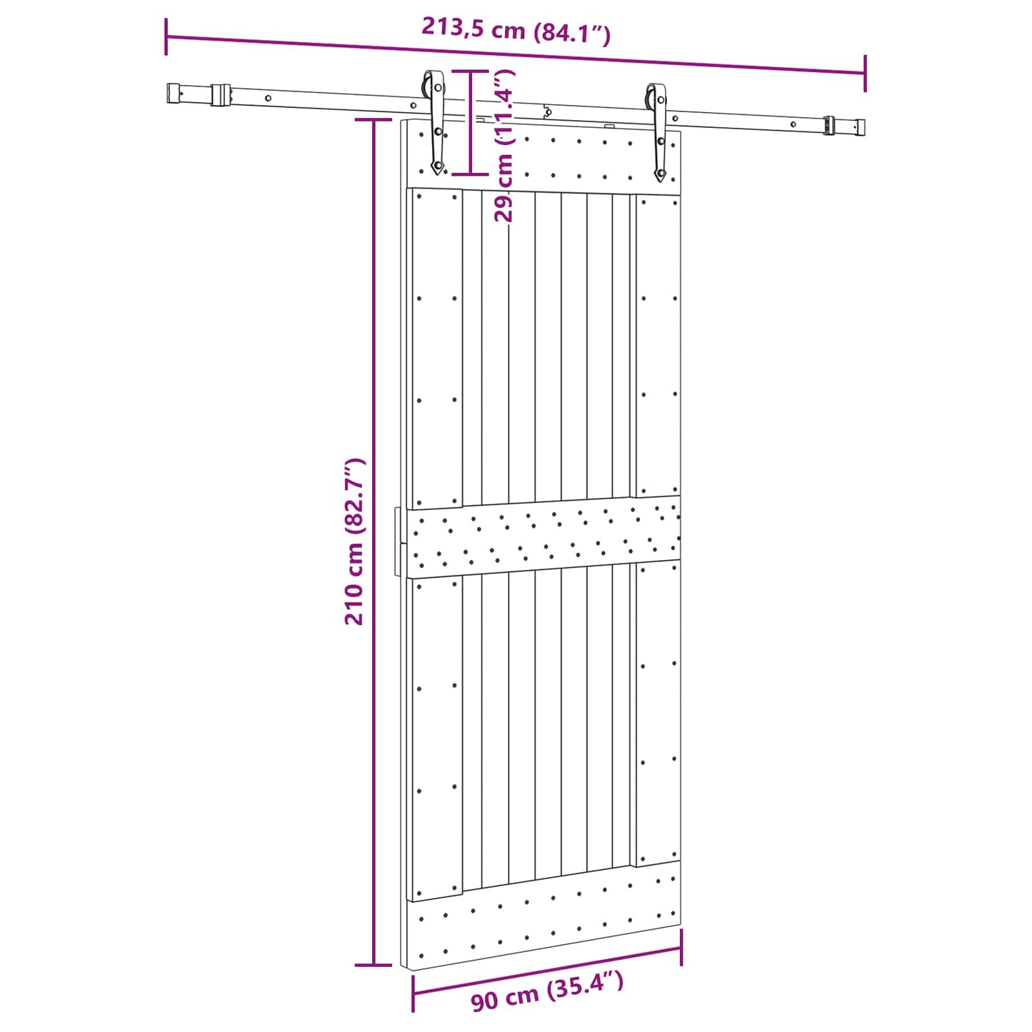 Skydedør NARVIK Naturfarvet og sort 90 x 210 cm (213,5 cm)