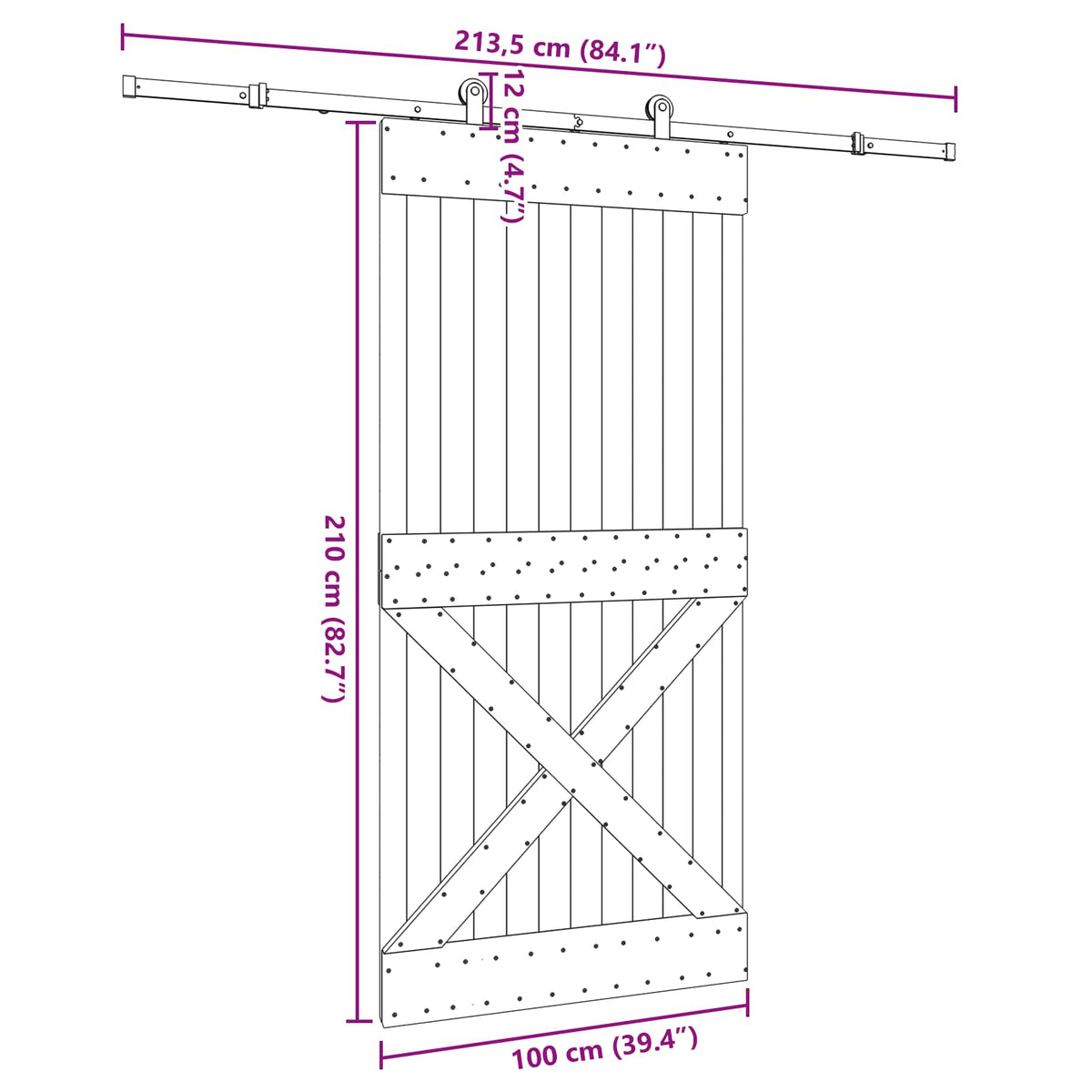 Skydedør NARVIK Naturfarvet og sort 100 x 210 cm (213,5 cm)