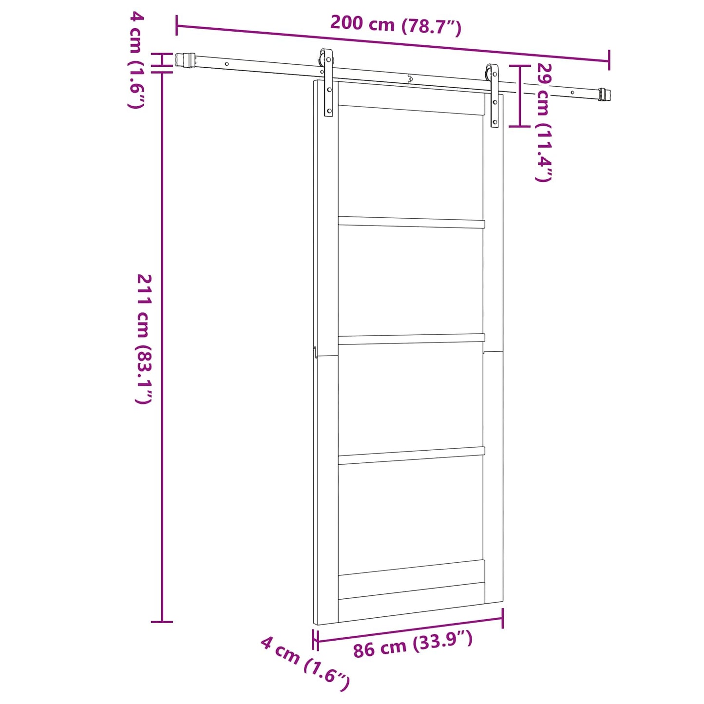 Skydedør 86 x 211 cm Massivt fyrretræ Naturfarvet og sort