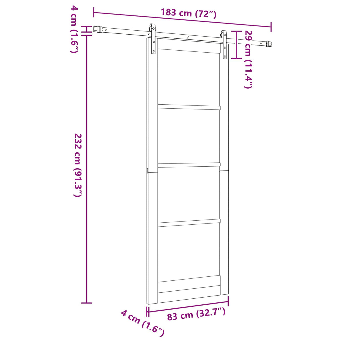 Skydedør 83 x 232 cm Massivt fyrretræ Hvid