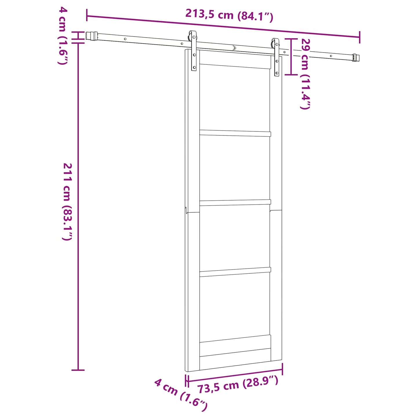 Skydedør Naturfarvet 73,5 x 211 cm Massivt fyrretræ