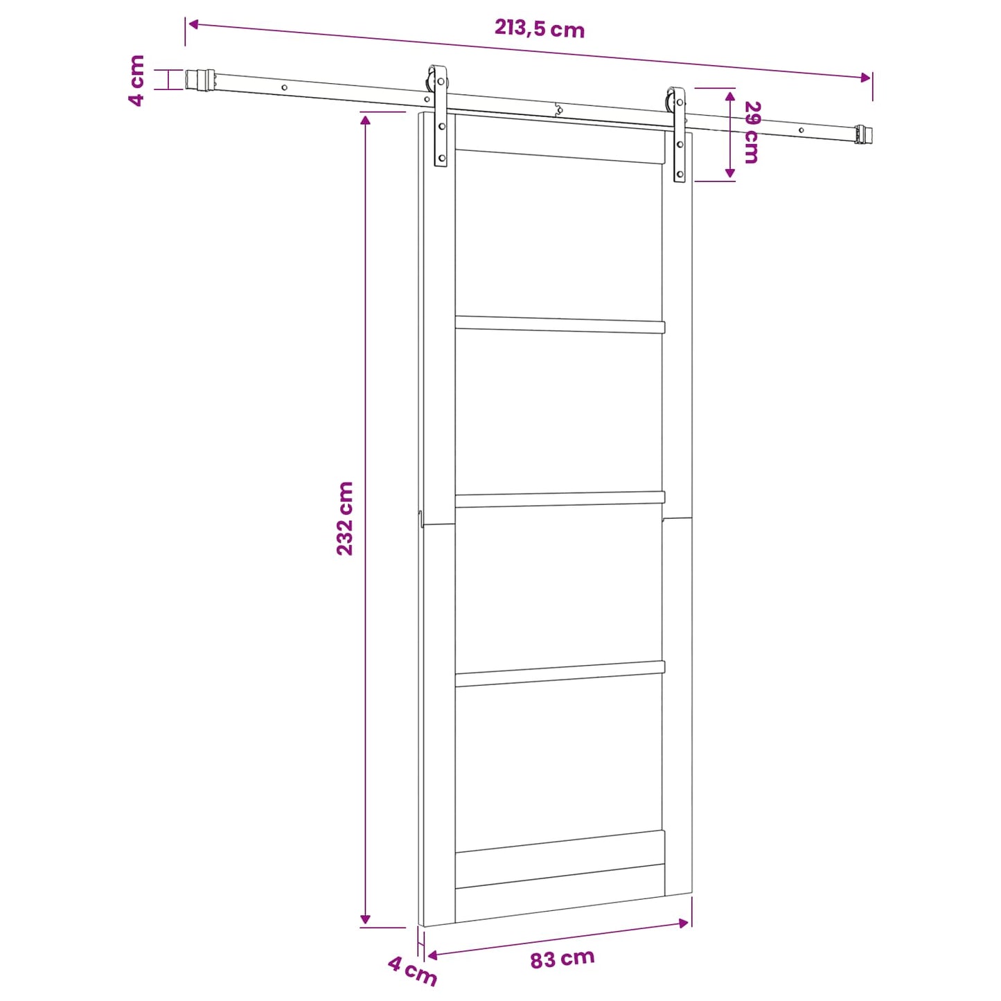 Skydedør Hvid 83 x 232 cm Massivt fyrretræ
