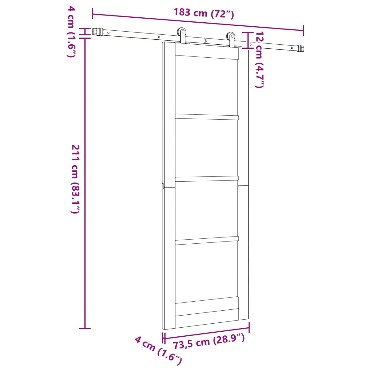 Skydedør Natur og hvid 73,5 x 211 cm Massivt fyrretræ