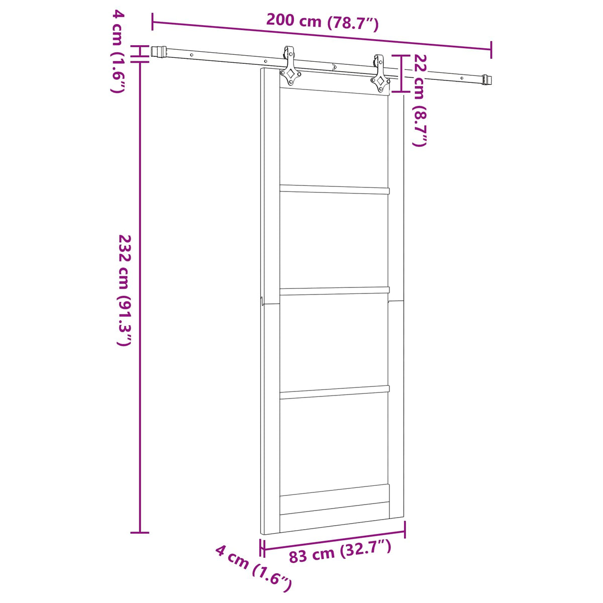 Skydedør Hvid 83 x 232 cm Massivt fyrretræ