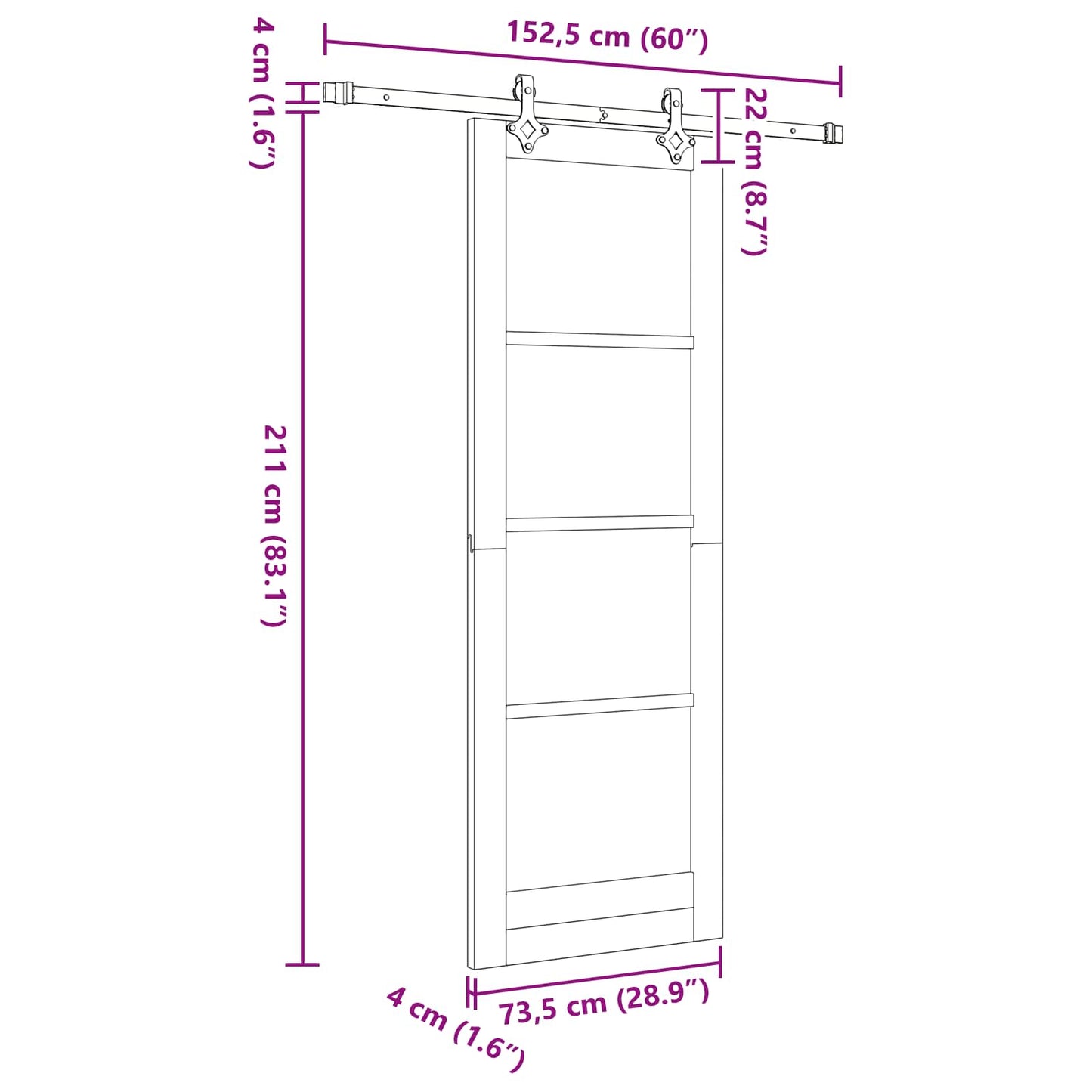 Skydedør ORKDAL 73,5 x 211 cm Massivt fyrretræ Naturfarvet
