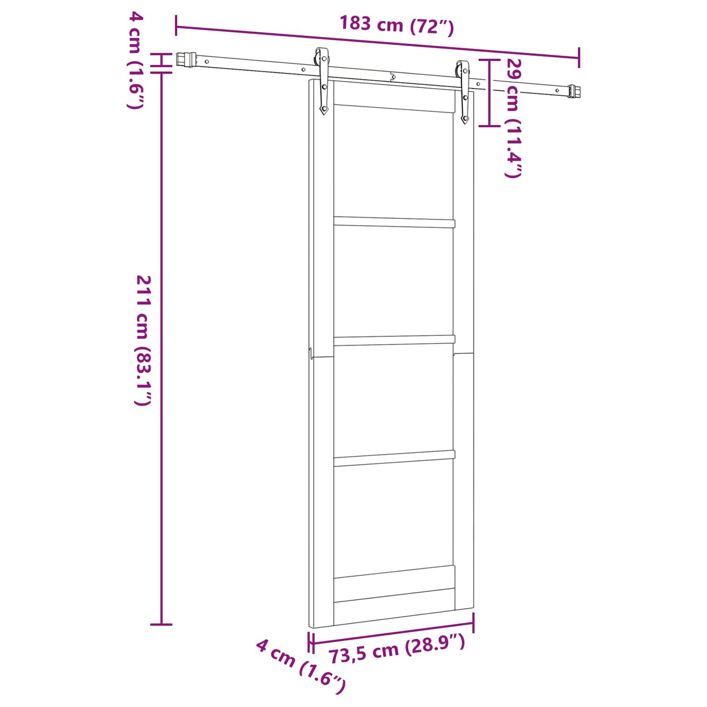Skydedør ORKDAL 73,5 x 211 cm Massivt fyrretræ