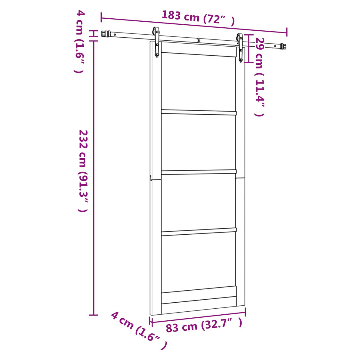 Skydedør ORKDAL 83 x 232 cm Massivt fyrretræ Hvid