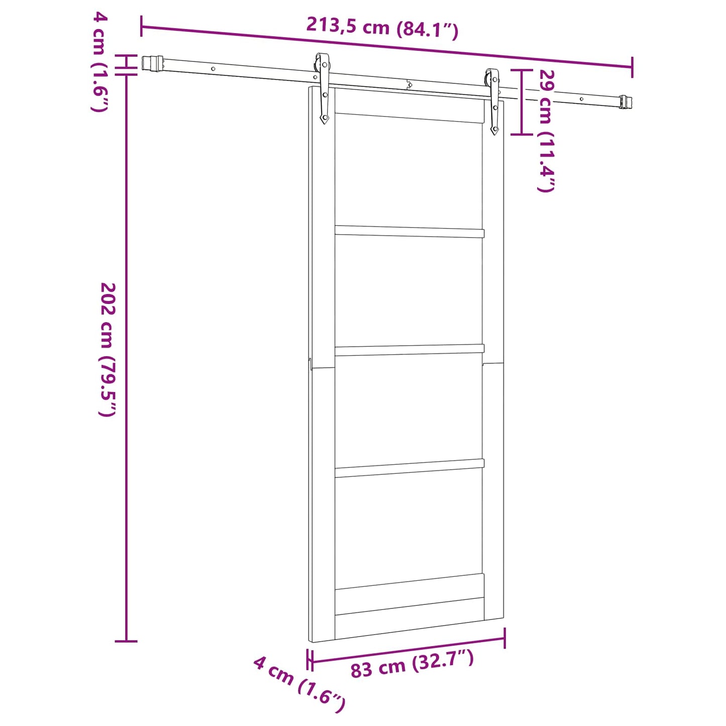 Skydedør ORKDAL 83 x 202 cm Massivt fyrretræ Hvid
