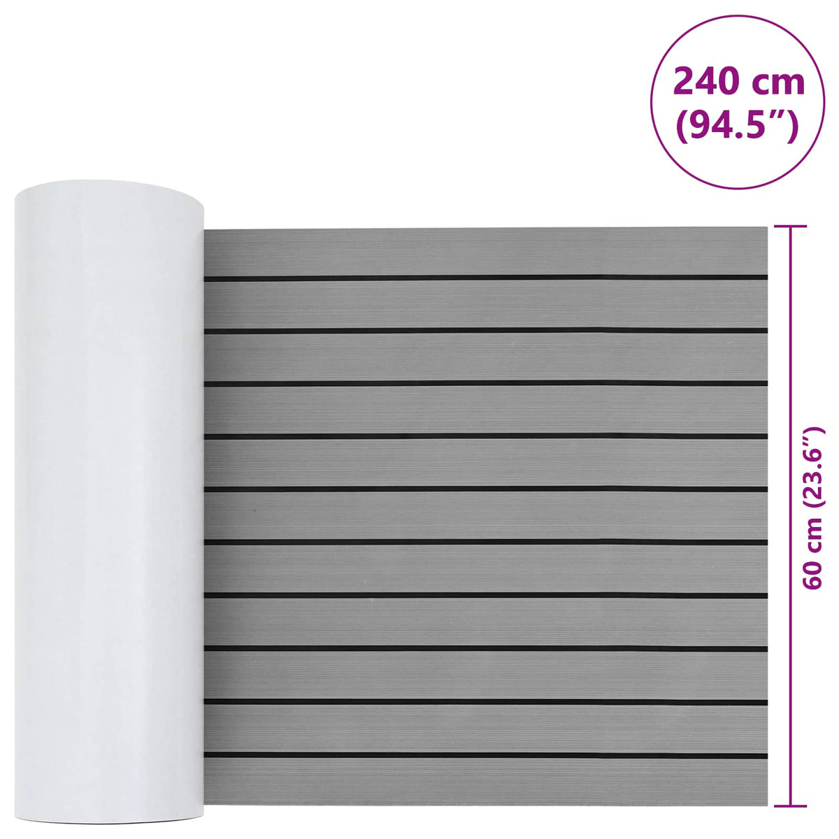 Bådmåtte Stribet Lys grå og sort 240 x 60 cm EVA