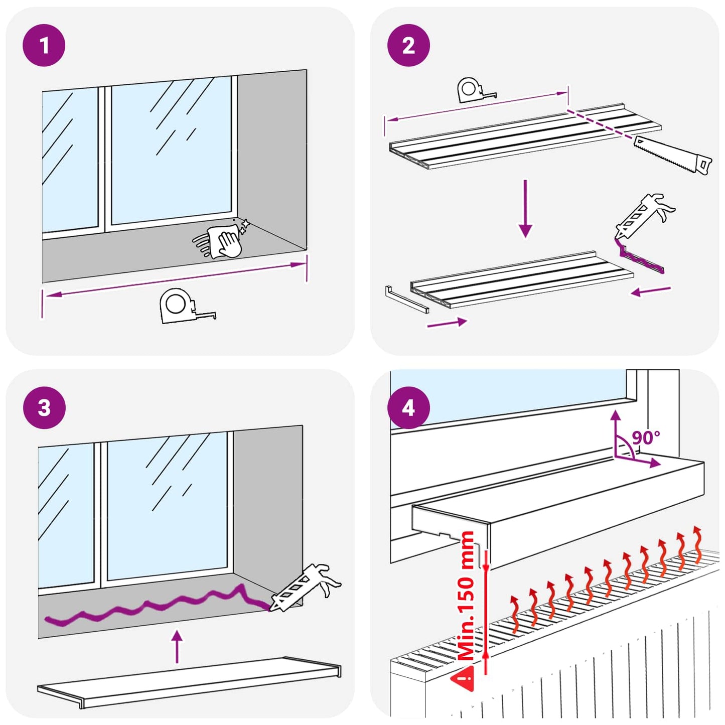Vindueskarm Marmor tekstur 60 x 20 x 4,5 cm PVC