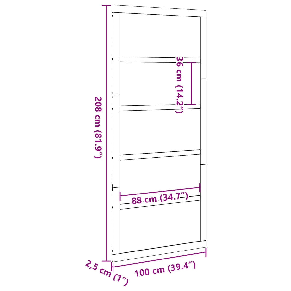 Ladedør 100 x 2,5 x 208 cm Massivt fyrretræ Voksbrun