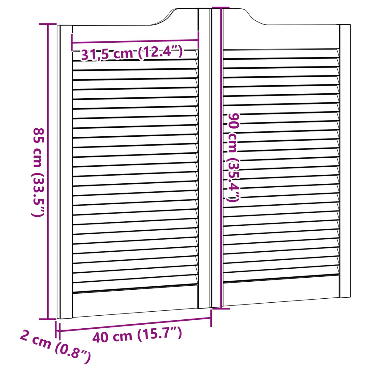 Svingdøre 2 stk. 90 x 40 cm Massivt fyrretræ Naturfarvet