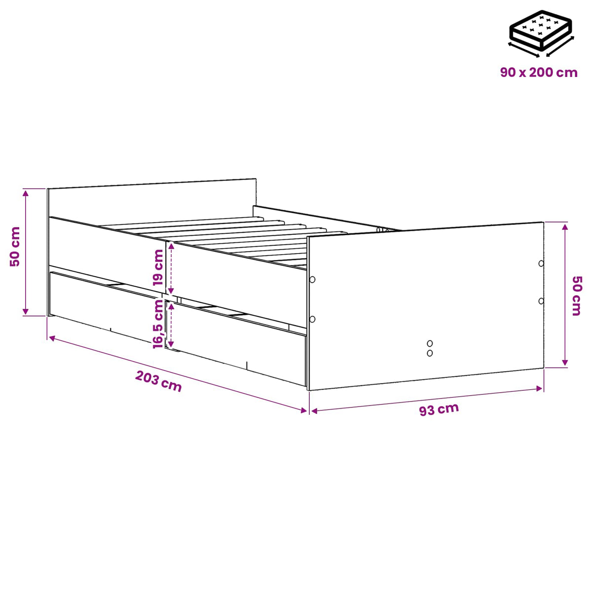 Sengestel Gammelt træ 90 x 200 cm Konstrueret træ