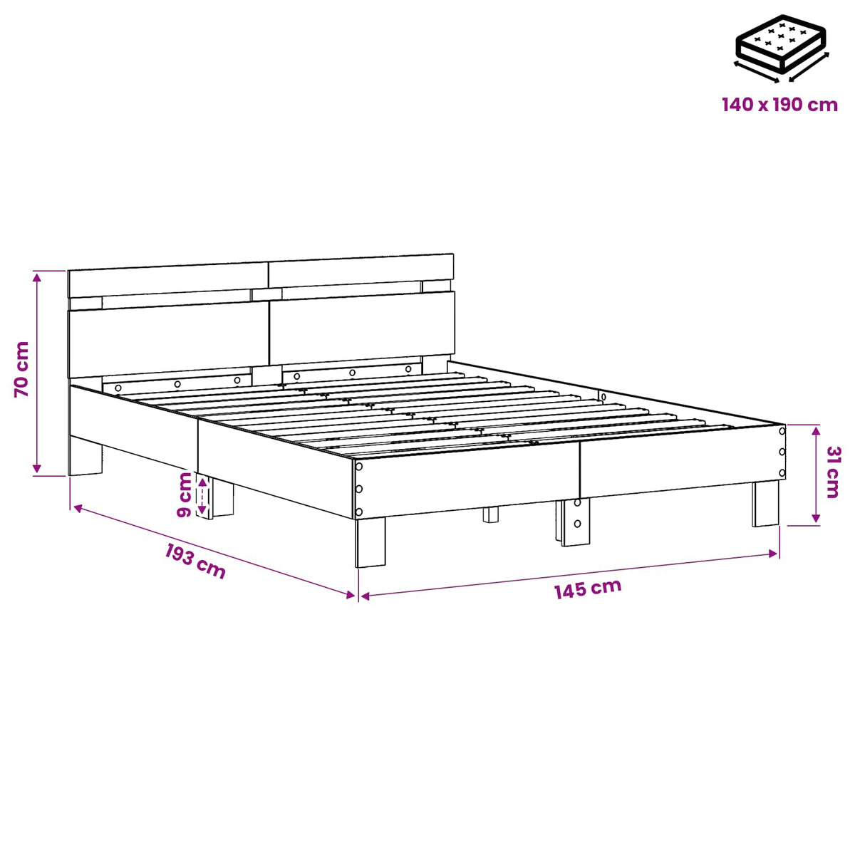 Sengestel Sort eg 140 x 190 cm Konstrueret træ