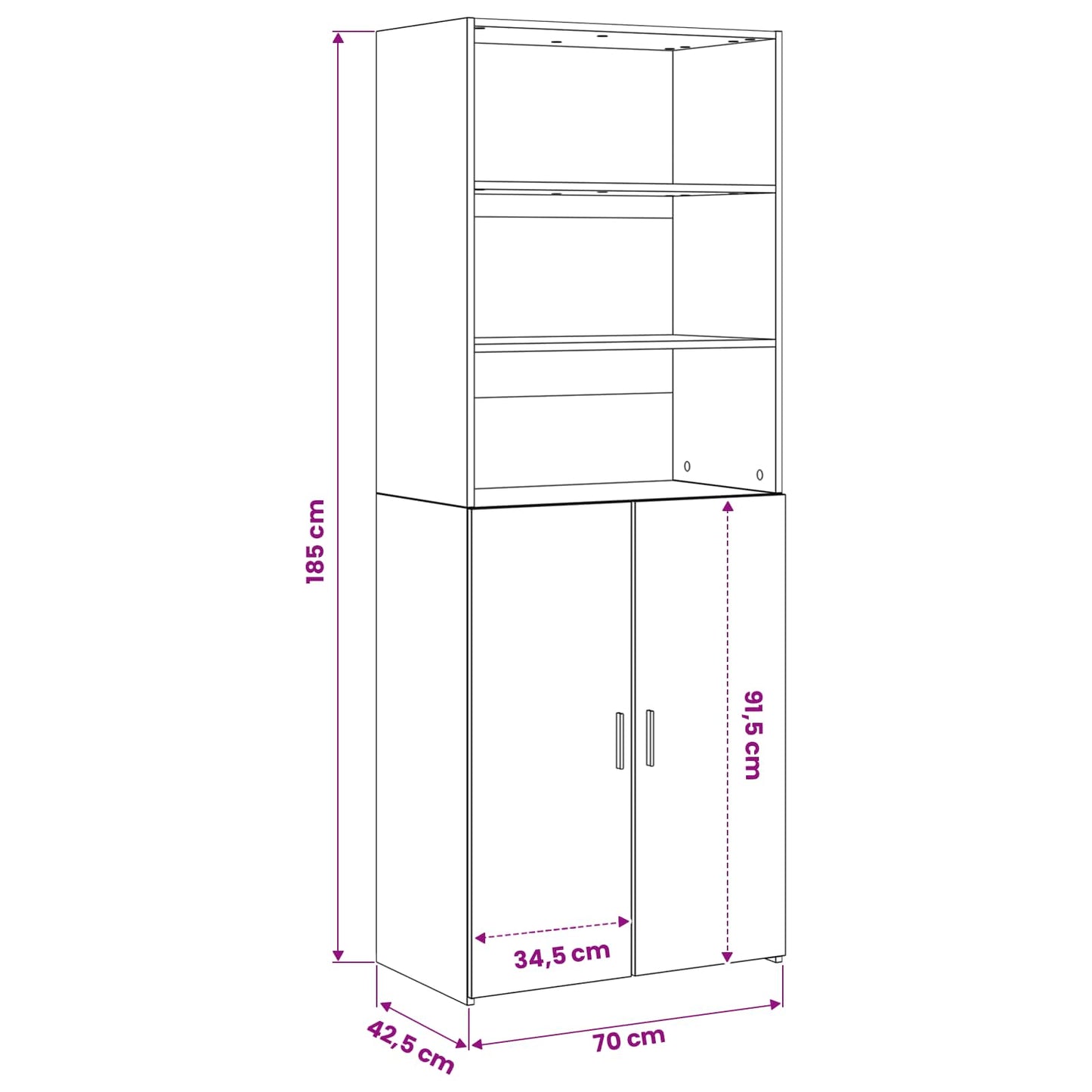 Highboard Gammelt træ 70 x 42,5 x 185 cm Konstrueret træ
