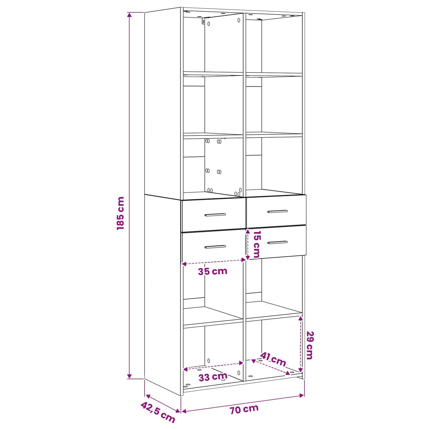 Bogreol Gammelt træ 30 x 42.4 x 185.2 cm